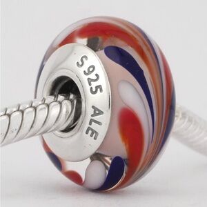 Genuine Pandora Red (2). White and Blue Glass Swirl Charm 790937. $65 each.